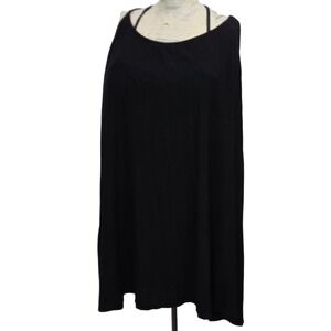 Volcom Tunic Mini Dress XS Black Crinkle Texture Caged Strappy‎ Back Surf Goth